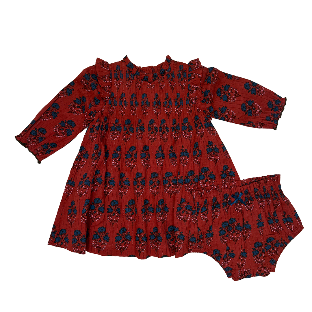 Pink Chicken - Red Autumn Strawflower | Baby Girl Jaipur Dress Set