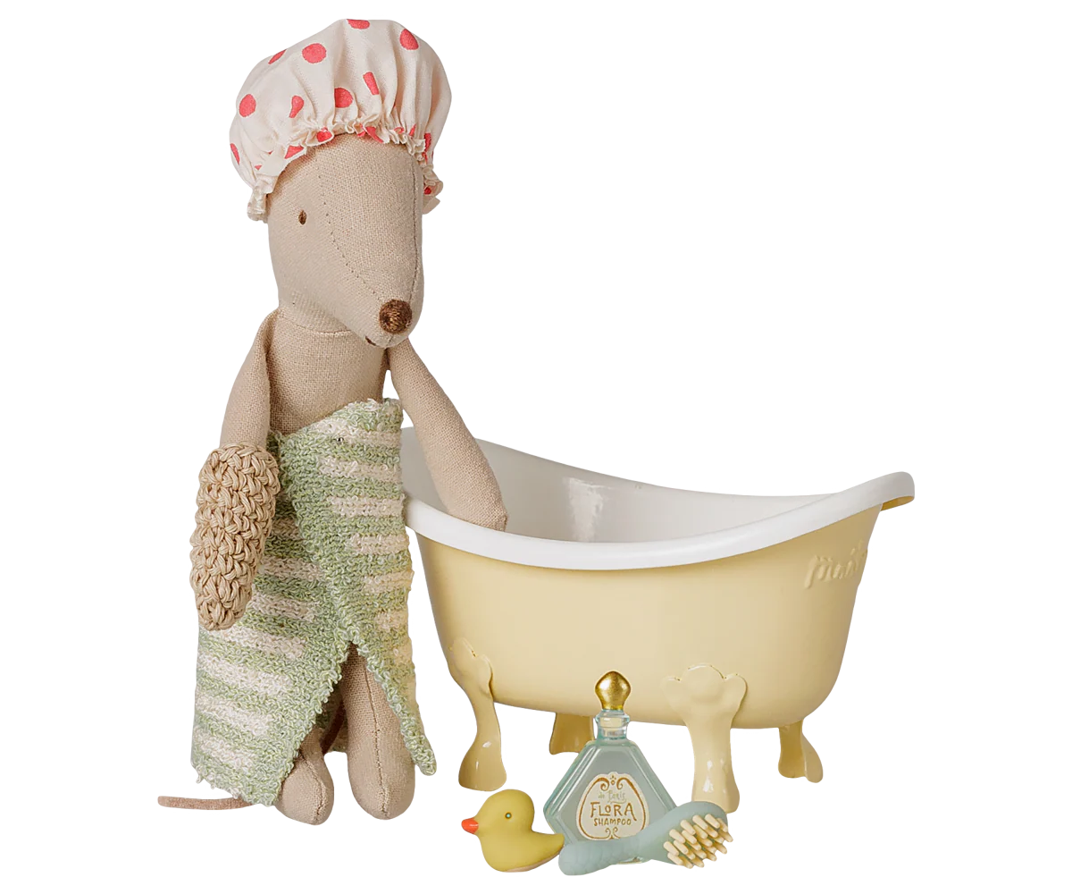 Maileg - Bathtub set, Mouse - Yellow