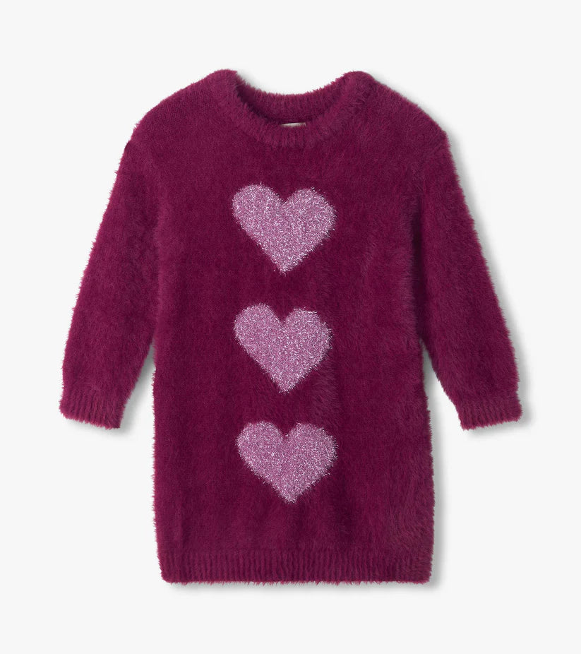 Hatley - Raspberry Hearts Dropped Shoulder Sweater Dress