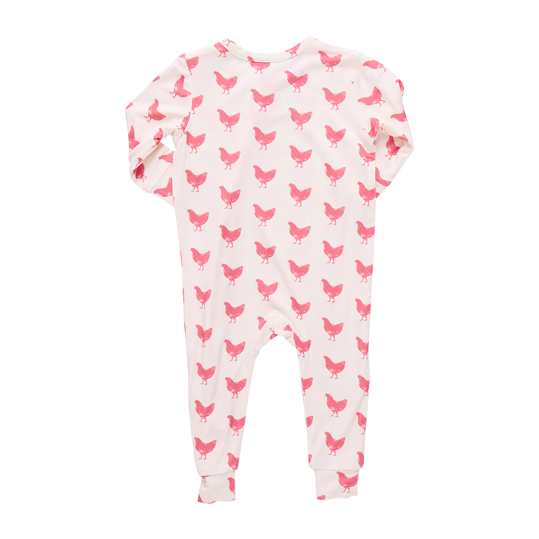 Pink Chicken - Ruffle Bamboo Romper - Pink Chickens