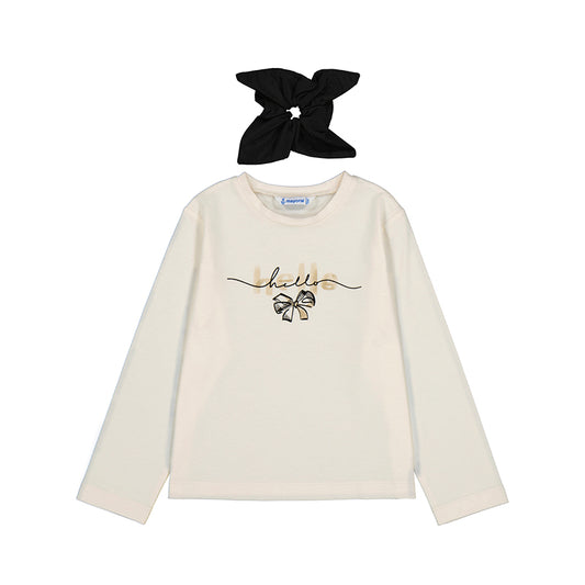 Mayoral - Hello L/S T-Shirt w/ Hair Scrunchie