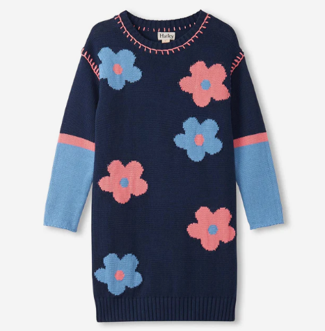 Hatley - Navy Flower Drop Shoulder Sweater Dress