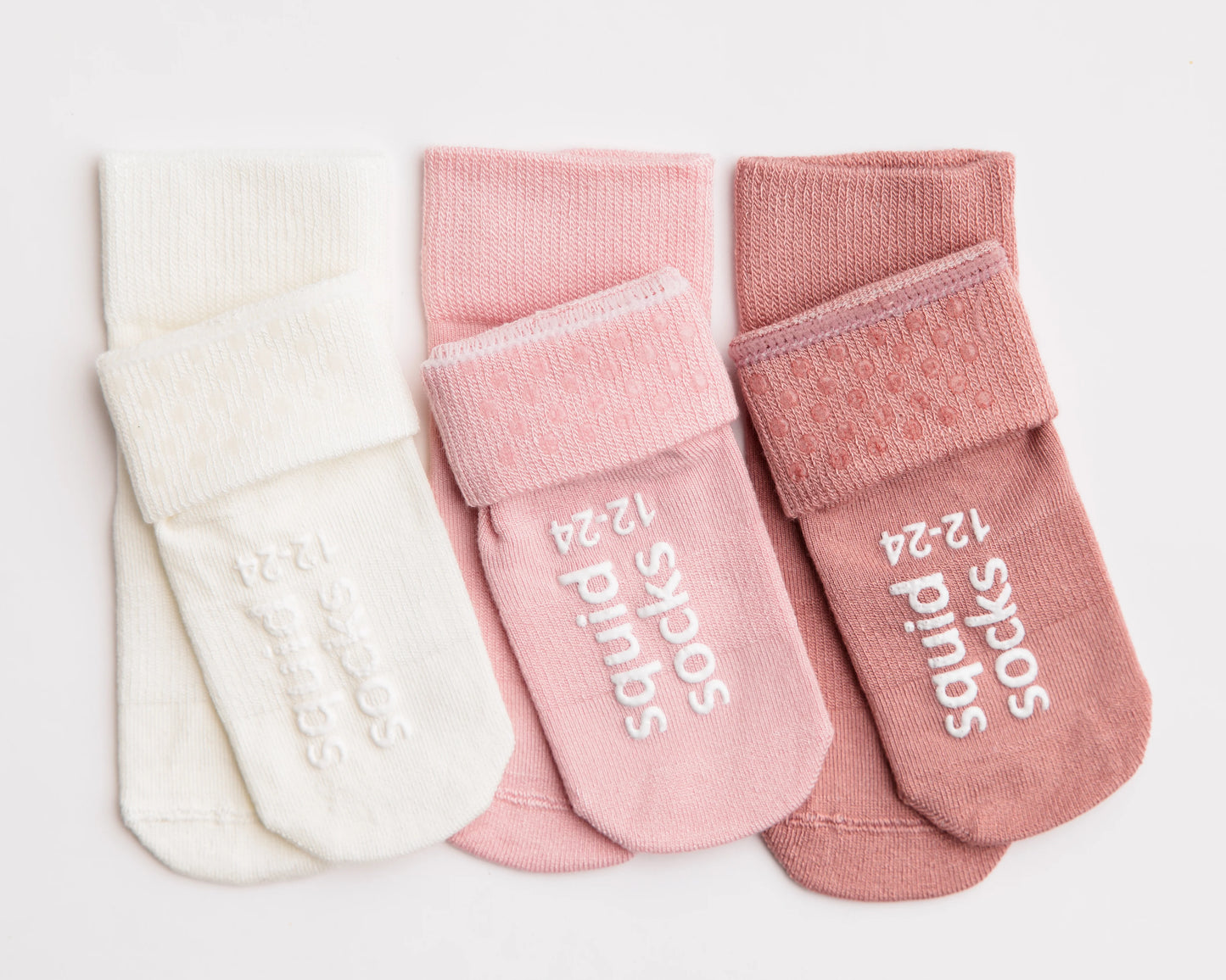 Squid Socks - Claire - Non-Slip Baby Socks in Ivory, Peony, Desert Rose