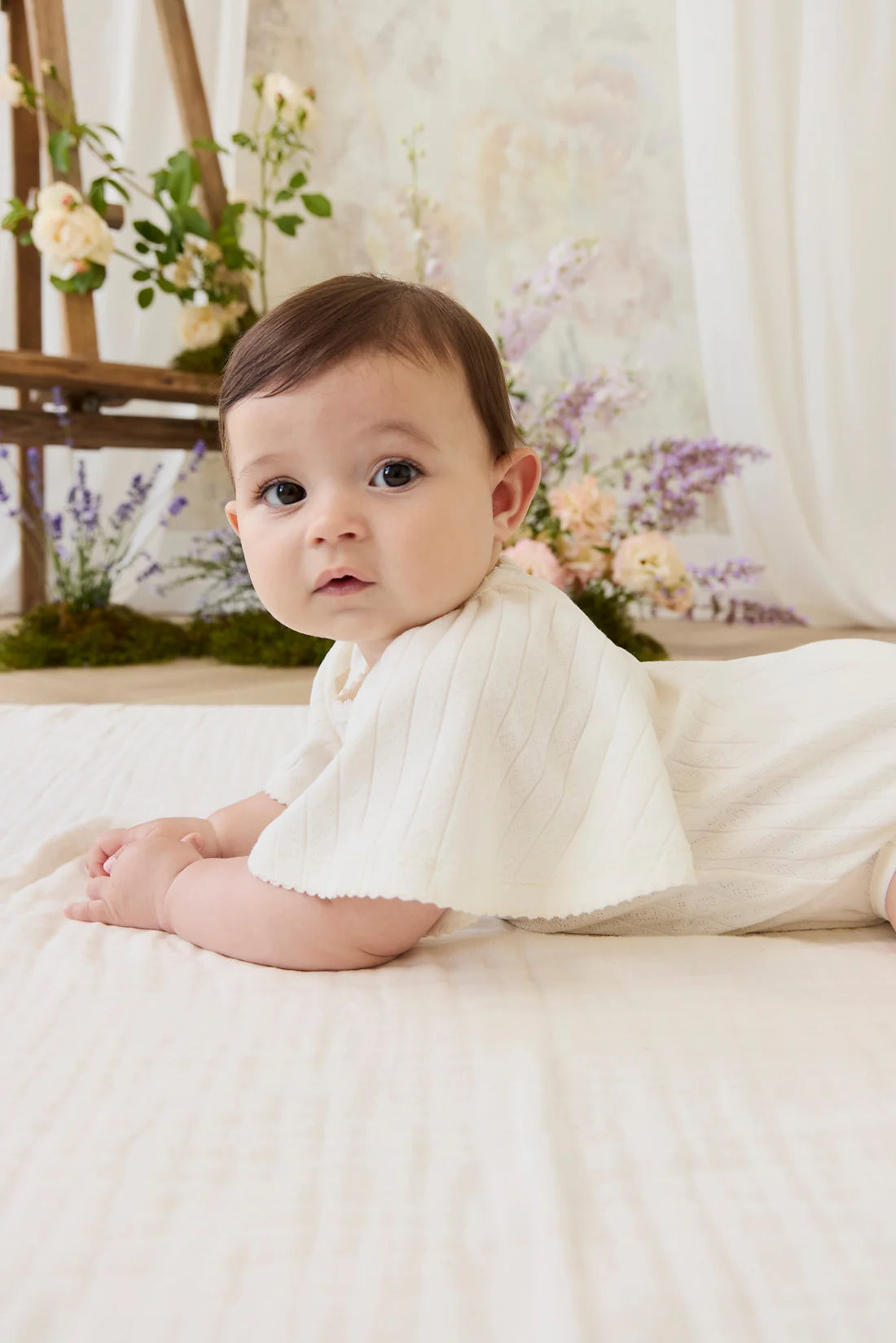 Jamie Kay - Organic Cotton Josephine Playsuit - Sweet Heart Pointelle Parchment