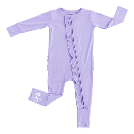 Birdie Bean - Lavender Ribbed Ruffle Convertible Romper PJ