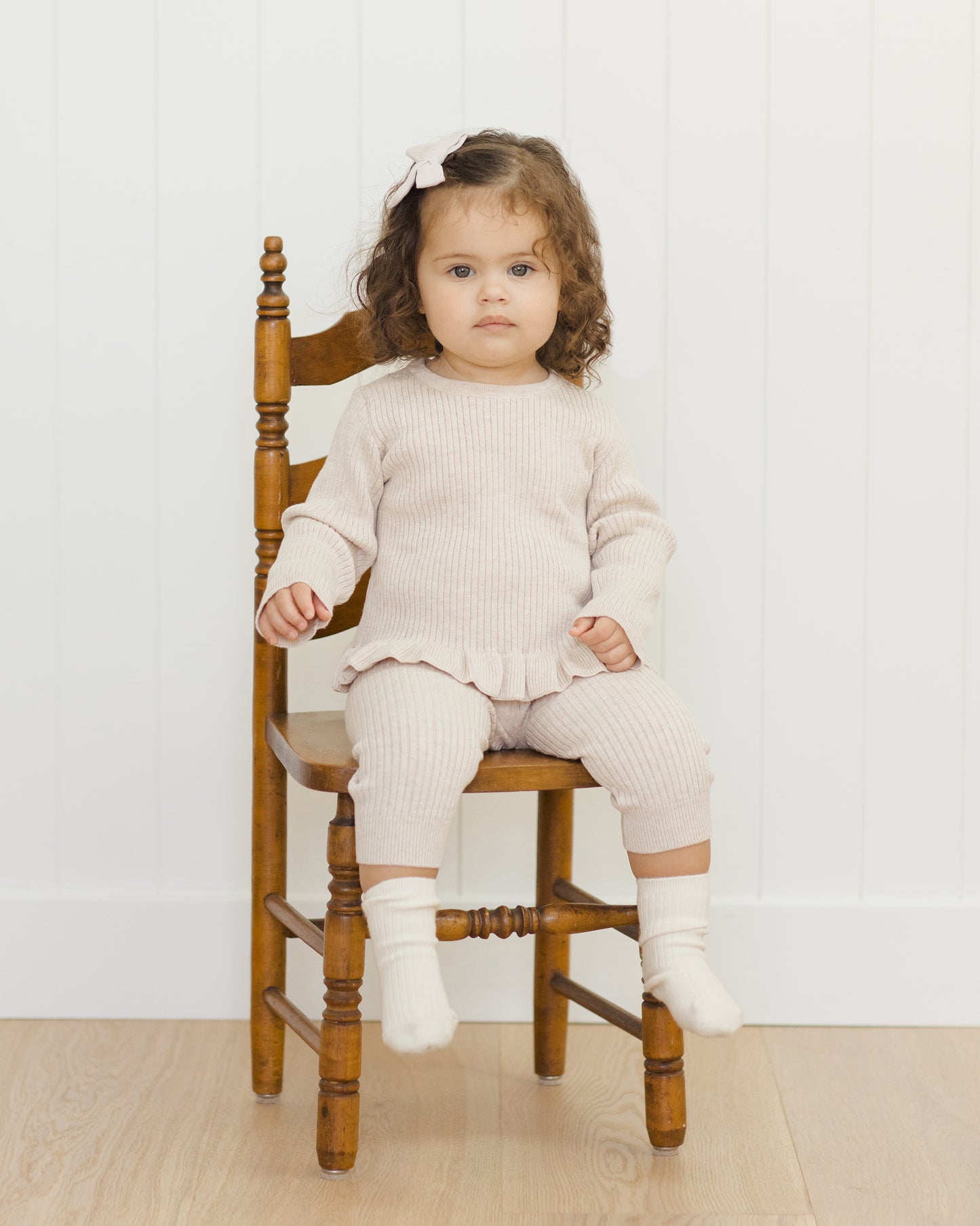 Quincy Mae - Rib Knit Peplum Top - Heathered Oatmeal