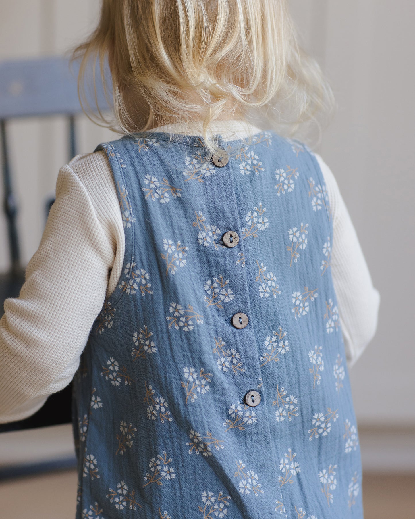 Quincy Mae - Maisie Overall & Waffle Long Sleeve Bodysuit || Blue Floral