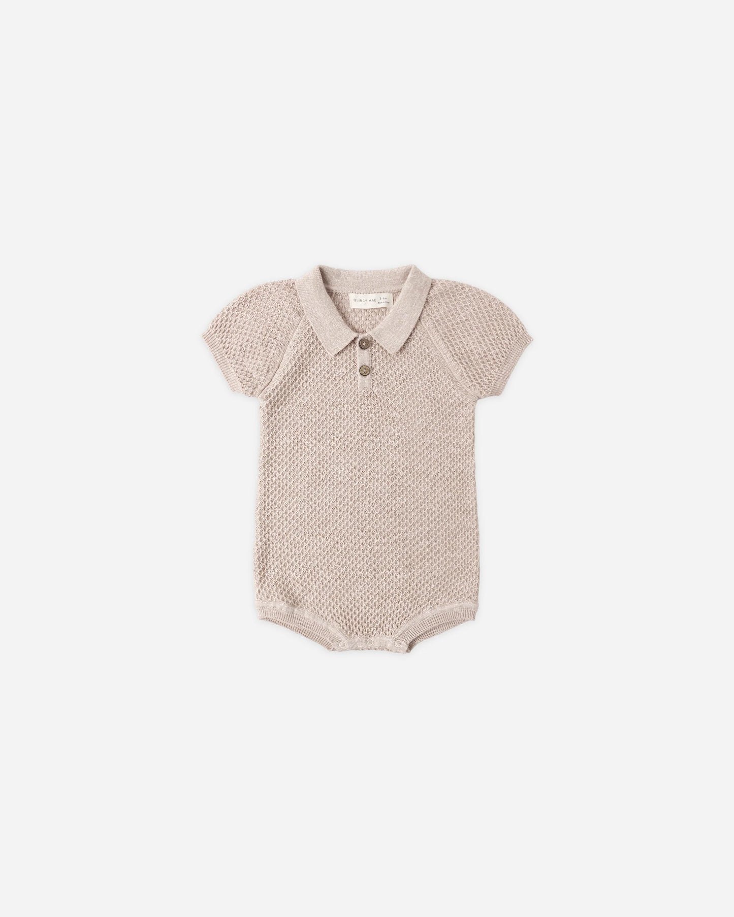 Quincy Mae - Knit Polo Romper || Heathered Latte