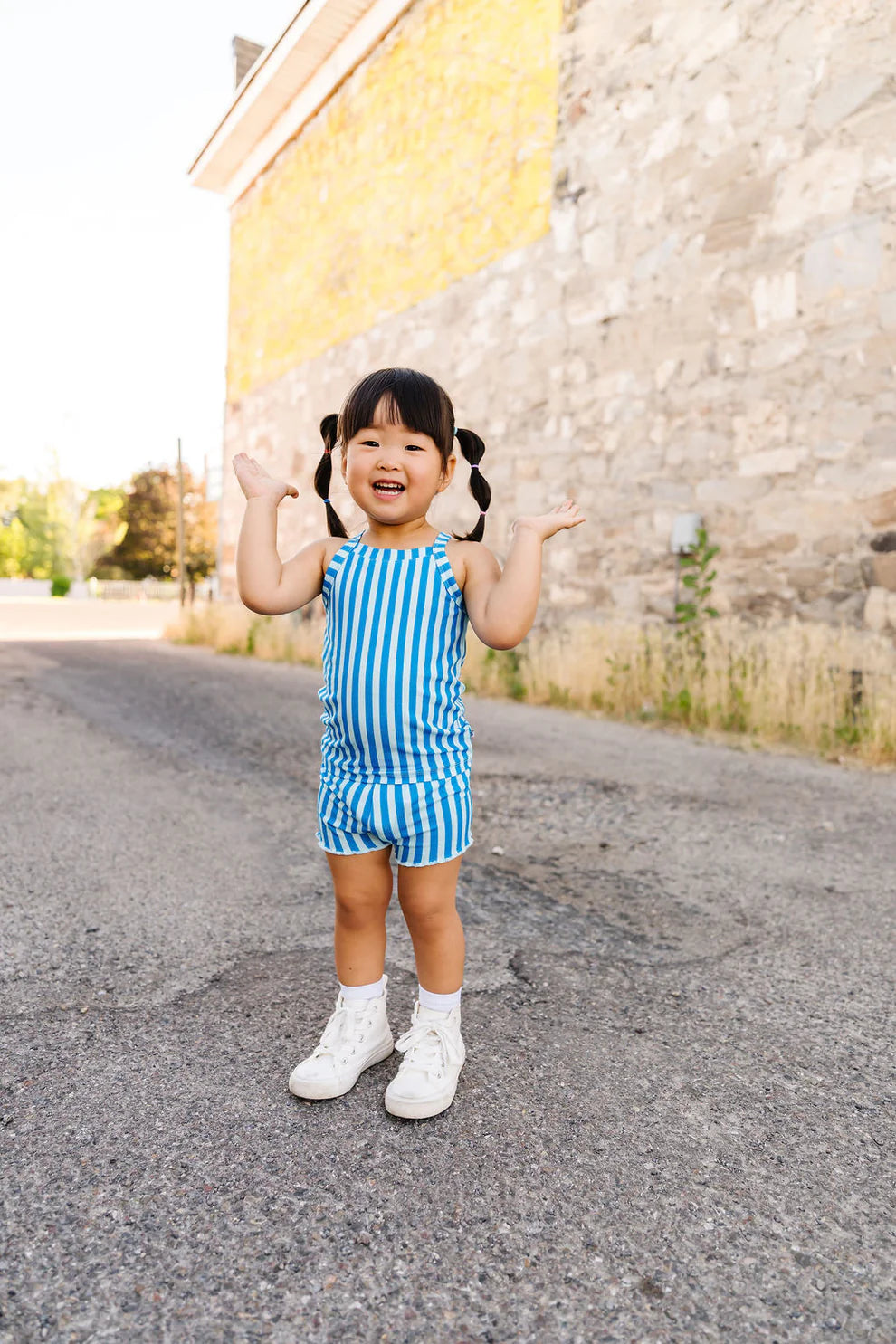 Birdie Bean - Blue Stripes Biker and Tank Set