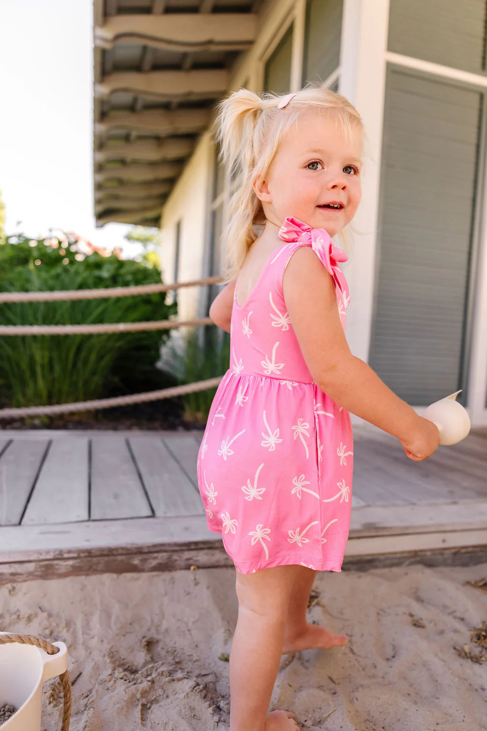 Birdie Bean - Pink Palms Short Romper