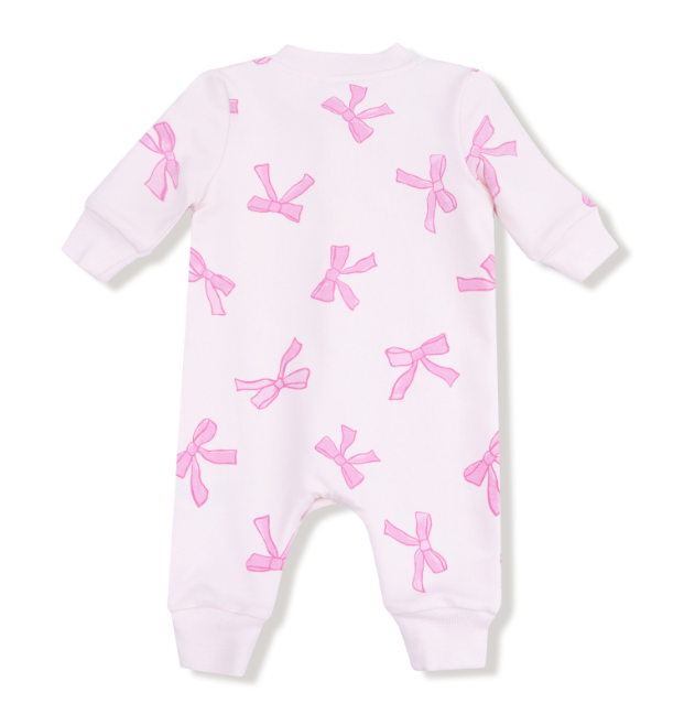 Angel Dear - French Terry - Pretty Bows - Baseball Collar Romper With Front Placket