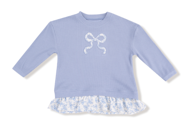Angel Dear - Romi Floral - Waffle Pull Over w/ Ruffle & Rib Bow Applique w/ Rib Leggings