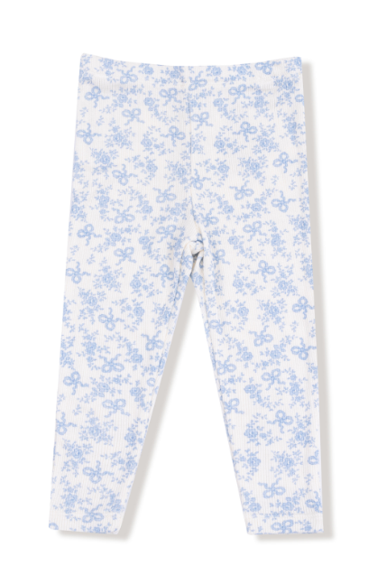 Angel Dear - Romi Floral - Waffle Pull Over w/ Ruffle & Rib Bow Applique w/ Rib Leggings
