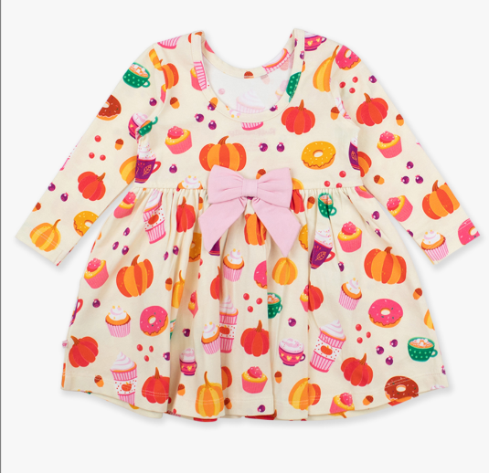 RuffleButts + RuggedButts - Knit Long Sleeve Twirl Dress - Fall Treats