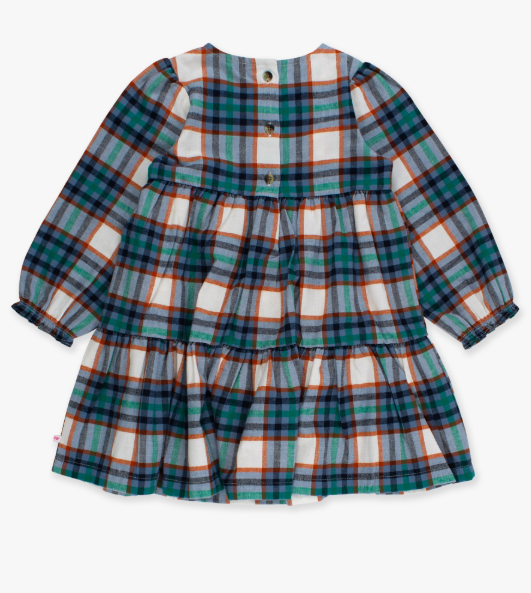 RuffleButts + RuggedButts - Woven Long Sleeve Tiered Twirl Dress - Peyton Plaid