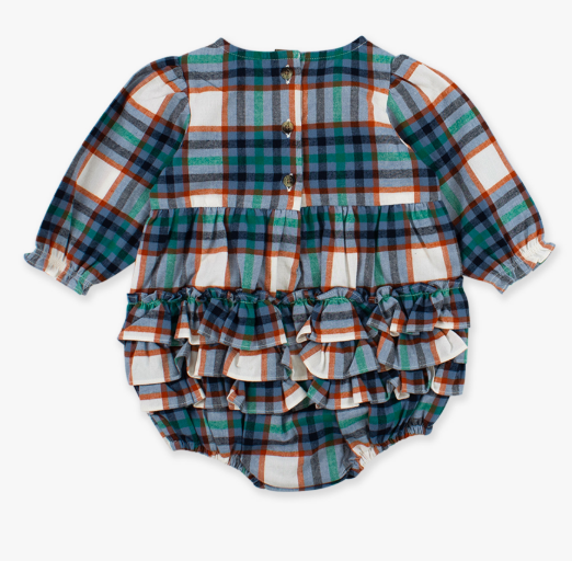 RuffleButts + RuggedButts - Woven Long Sleeve Bubble Romper - Peyton Plaid
