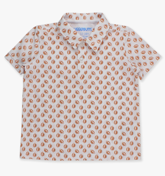 RuffleButts + RuggedButts - Knit Short Sleeve Performance Polo - Football Frenzy