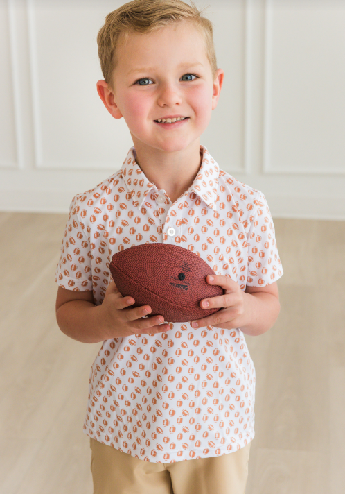 RuffleButts + RuggedButts - Knit Short Sleeve Performance Polo - Football Frenzy