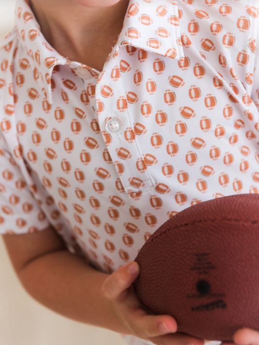 RuffleButts + RuggedButts - Knit Short Sleeve Performance Polo - Football Frenzy