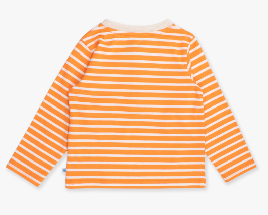 RuffleButts + RuggedButts - Pumpkin Orange Stripe Knit Long Sleeve Embroidered Henley Tee
