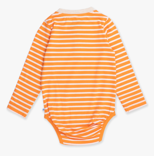 RuffleButts + RuggedButts - Pumpkin Orange Stripe Knit Long Sleeve Embroidered Henley Bodysuit
