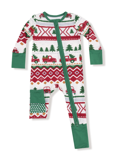Angel Dear - Red Truck Fair Isle - 2 Way Zipper Romper