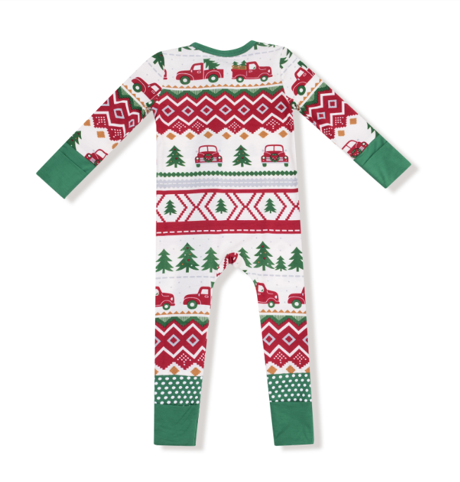 Angel Dear - Red Truck Fair Isle - 2 Way Zipper Romper