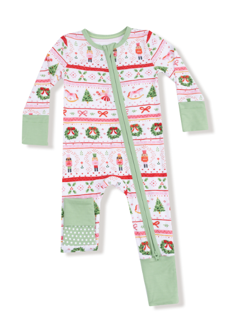 Angel Dear - Sugar Plum Fairy - Nutcracker Fair Isle - Pink - 2 Way Zipper Romper