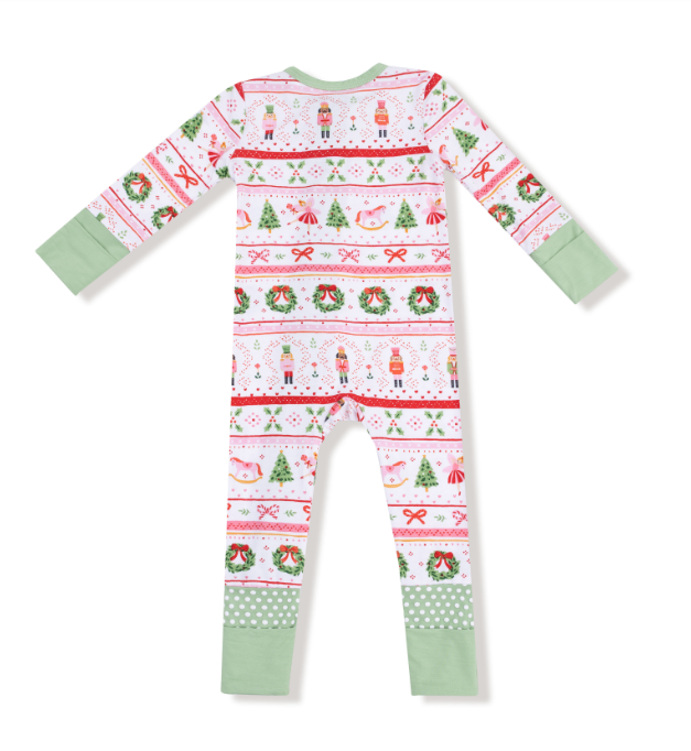 Angel Dear - Sugar Plum Fairy - Nutcracker Fair Isle - Pink - 2 Way Zipper Romper