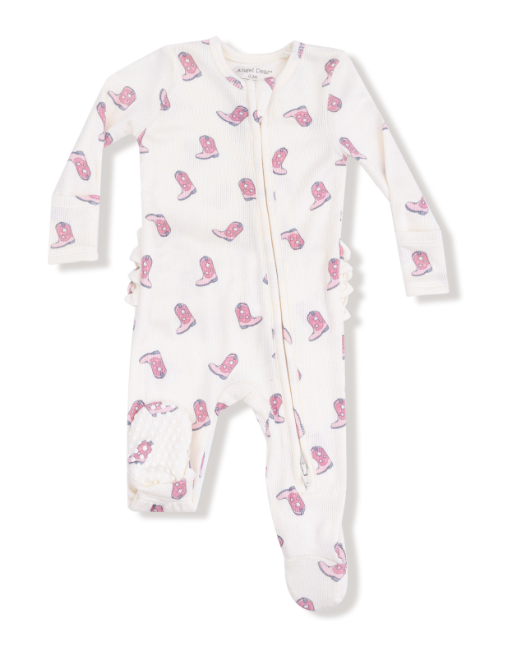 Angel Dear - Petite Cowgirl Boots - 2 Way Zipper Ruffle Back Footie