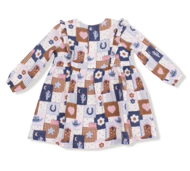 Angel Dear - Patchwork Cowgirl - Ruffle L/S Dress & Rib Legging
