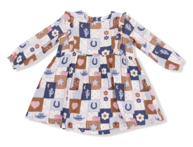 Angel Dear - Patchwork Cowgirl - Ruffle L/S Dress & Rib Legging