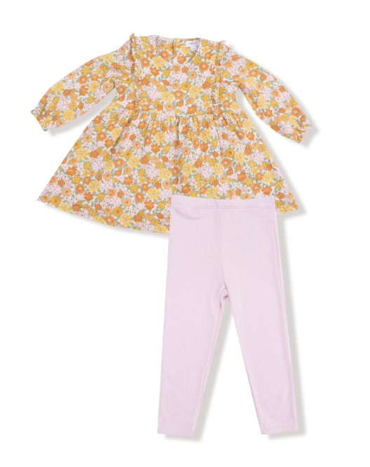 Angel Dear - Sweet Amber Floral - Ruffle L/S Dress & Ribbed Legging