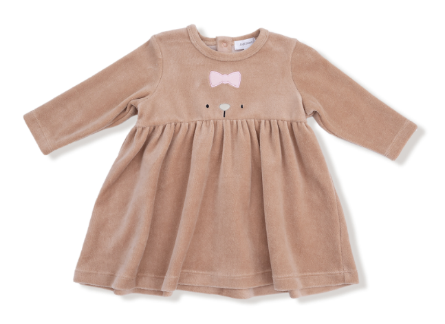 Angel Dear - Velour Teddy Bear - L/S Empire Waist Dress + Ribbed Legging