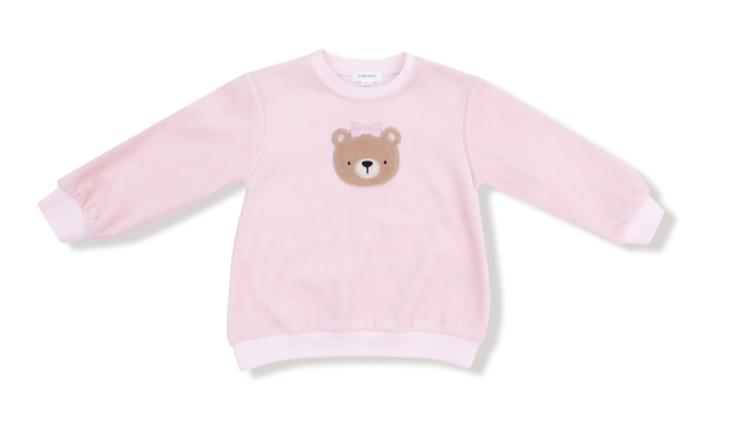 Angel Dear - Velour Teddy Bear - L/S Oversized Shirt w/ Petal Pocket + Wide Leg Pant
