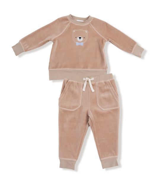 Angel Dear - Velour Teddy Bear - Raglan Sweatshirt + Jogger Set