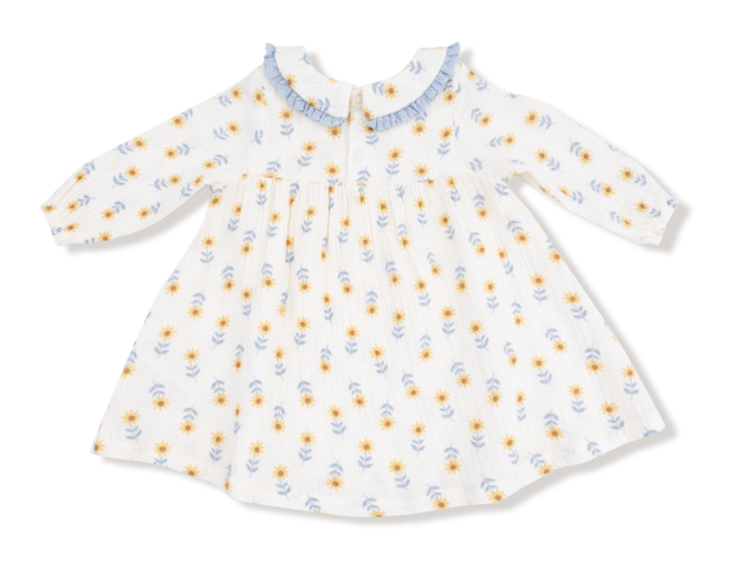 Angel Dear - Western Sunflower - Baby Peter Pan Collar Dress w/ Eyelet Trim + Ribbed Leggings