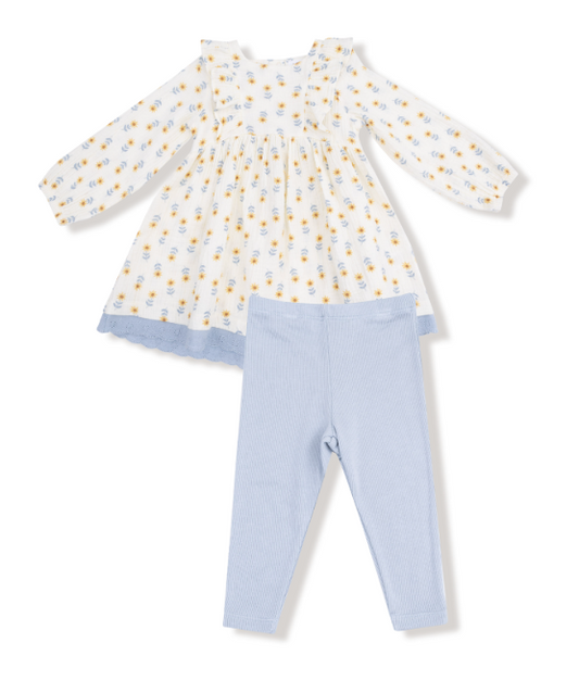 Angel Dear - Western Sunflower - Dress w/ Eyelet Trim + Ribbed Legging