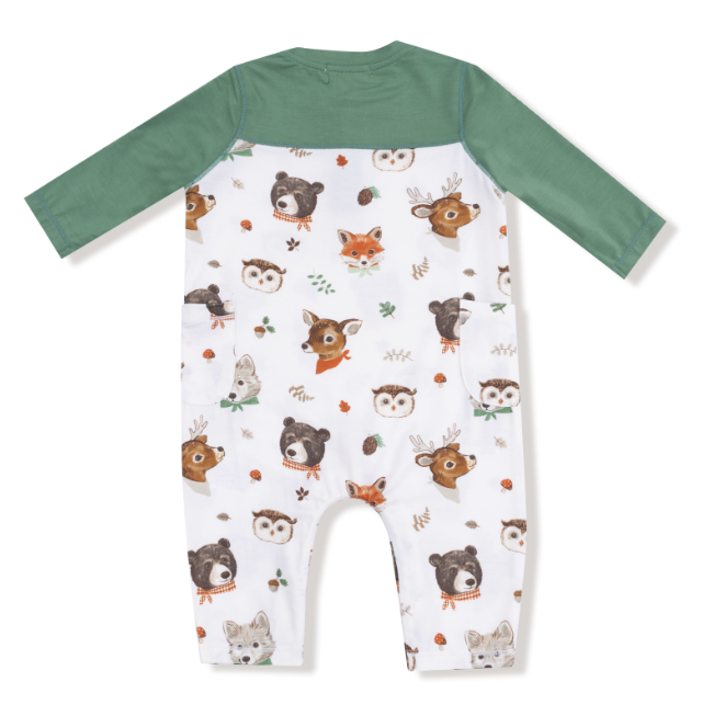 Angel Dear - Woodland Animal Faces - Romper w/ Contrast Sleeves