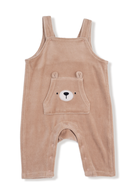 Angel Dear - Velour Teddy Bear - Overalls w/ Bear Kanga Pocket and Bodysuit Set