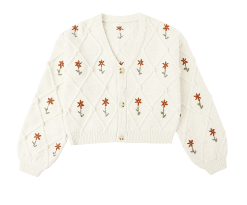 Rylee + Cru - Boxy Crop Cardigan || Winter Daisy Embroidery