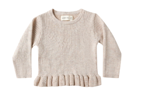 Quincy Mae - Rib Knit Peplum Top - Heathered Oatmeal