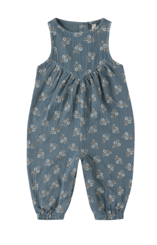 Quincy Mae - Maisie Overall & Waffle Long Sleeve Bodysuit || Blue Floral