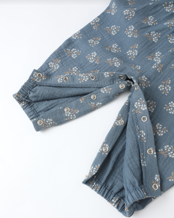 Quincy Mae - Maisie Overall & Waffle Long Sleeve Bodysuit || Blue Floral