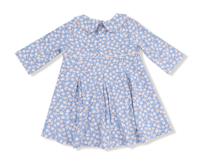 Angel Dear - Country Calico - Box Pleat Dress W/ 3/4 Sleeve + Peterpan Collar & Rib Leggings
