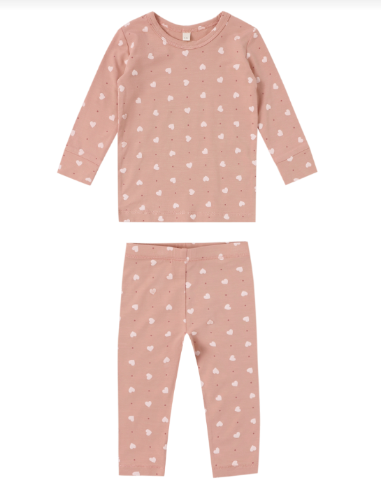 Quincy Mae - Bamboo Pajama Set || Pink Hearts