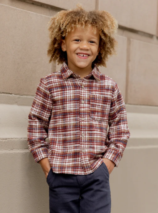 Rylee + Cru - Collared Long Sleeve Shirt || Burgundy Plaid