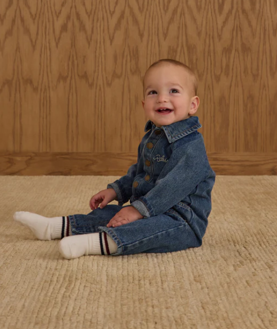 Rylee + Cru - Collared Baby Jumpsuit || Indigo Denim