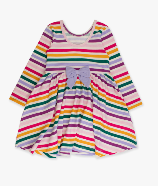RuffleButts + RuggedButts - Knit Long Sleeve Twirl Dress - Colorful Rainbow Stripe