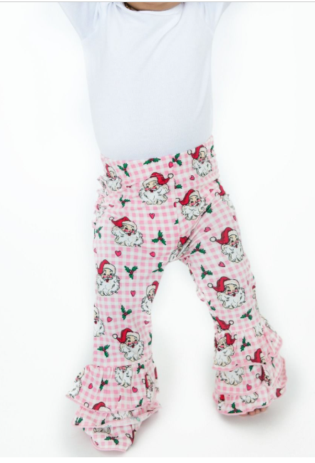 RuffleButts + RuggedButts - Baby Ruffle Flare Pants - Pink Dear Santa